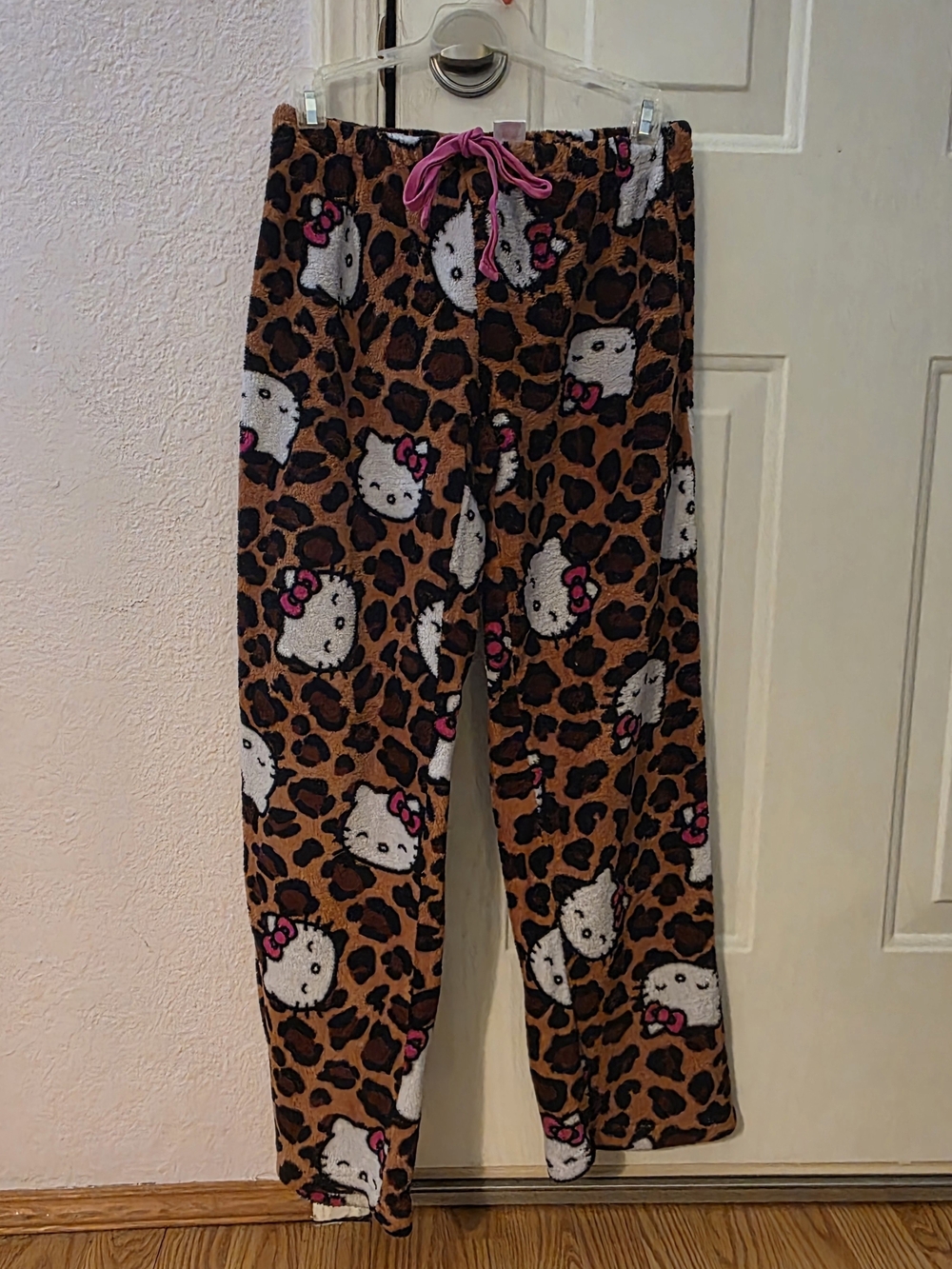 Hello Kitty Medium Brown Leopard Print Plush Pajama Pants with Pink Accents